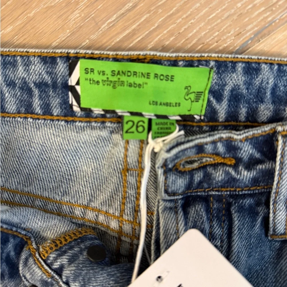 Free People Sandrine Rose denim jeans Palm Tree Embroidered size 26 NWT